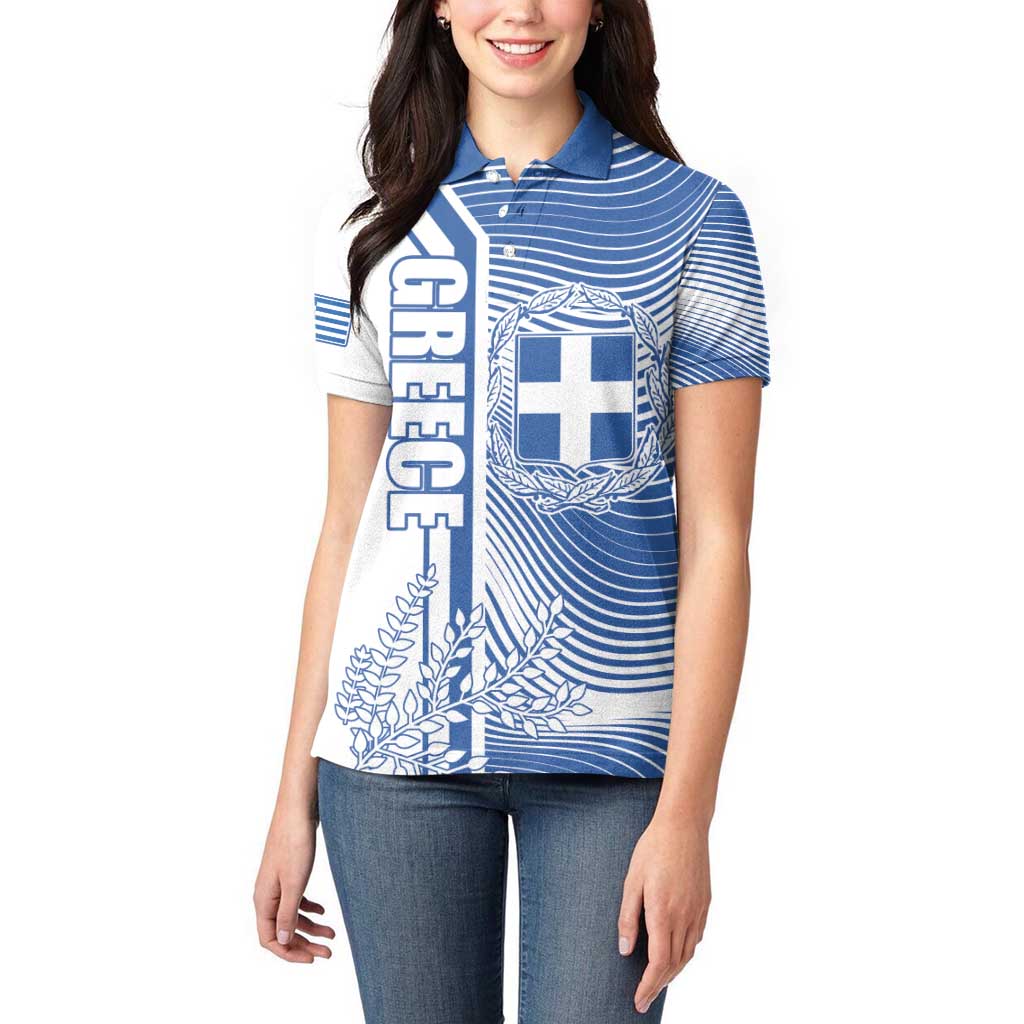 Personalized Greece Coat of Arms Women Polo Shirt Greek cross and Two Laurel Branches