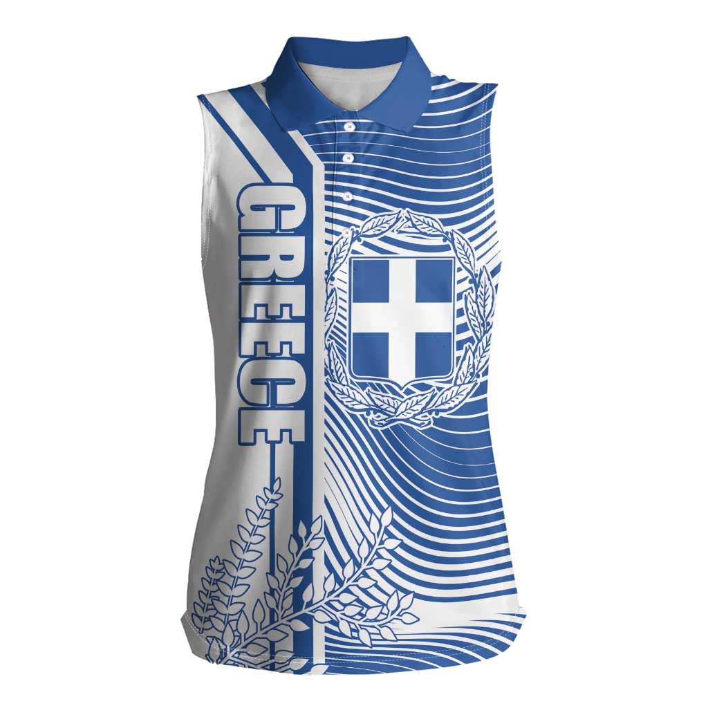 Personalized Greece Coat of Arms Women Sleeveless Polo Shirt Greek cross and Two Laurel Branches