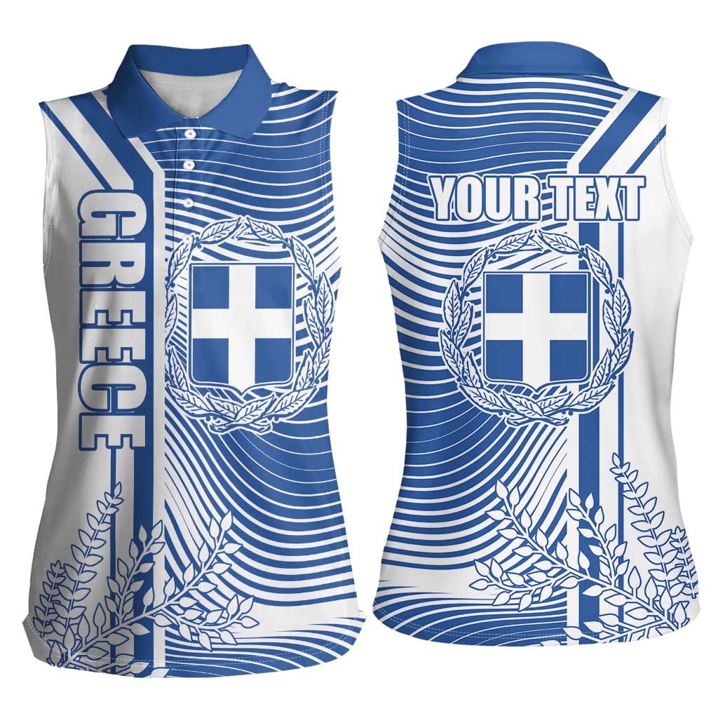 Personalized Greece Coat of Arms Women Sleeveless Polo Shirt Greek cross and Two Laurel Branches