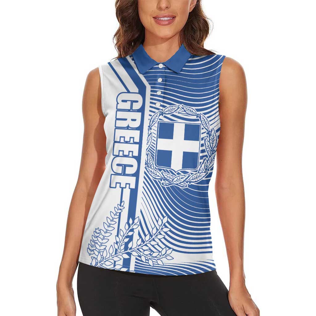 Personalized Greece Coat of Arms Women Sleeveless Polo Shirt Greek cross and Two Laurel Branches