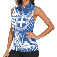 Personalized Greece Coat of Arms Women Sleeveless Polo Shirt Greek cross and Two Laurel Branches