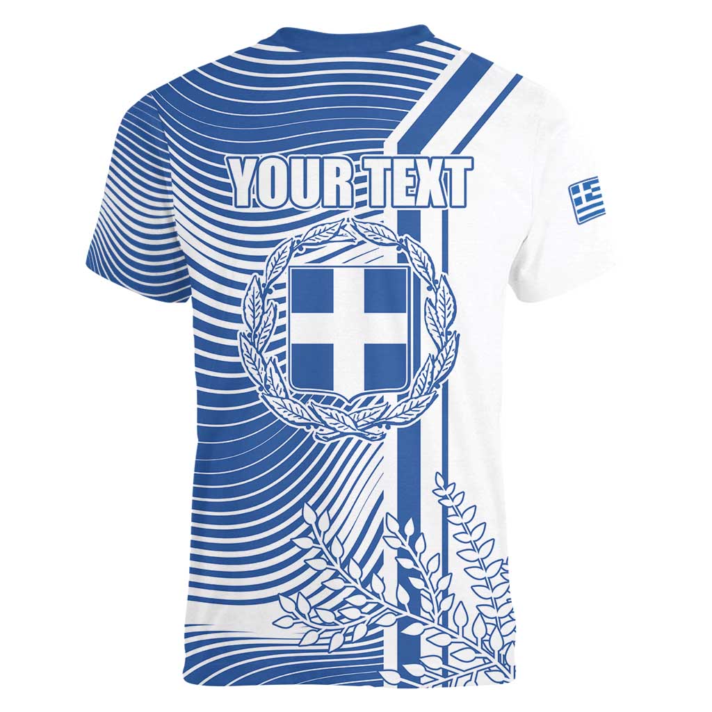 Personalized Greece Coat of Arms Women V-Neck T-Shirt Greek cross and Two Laurel Branches