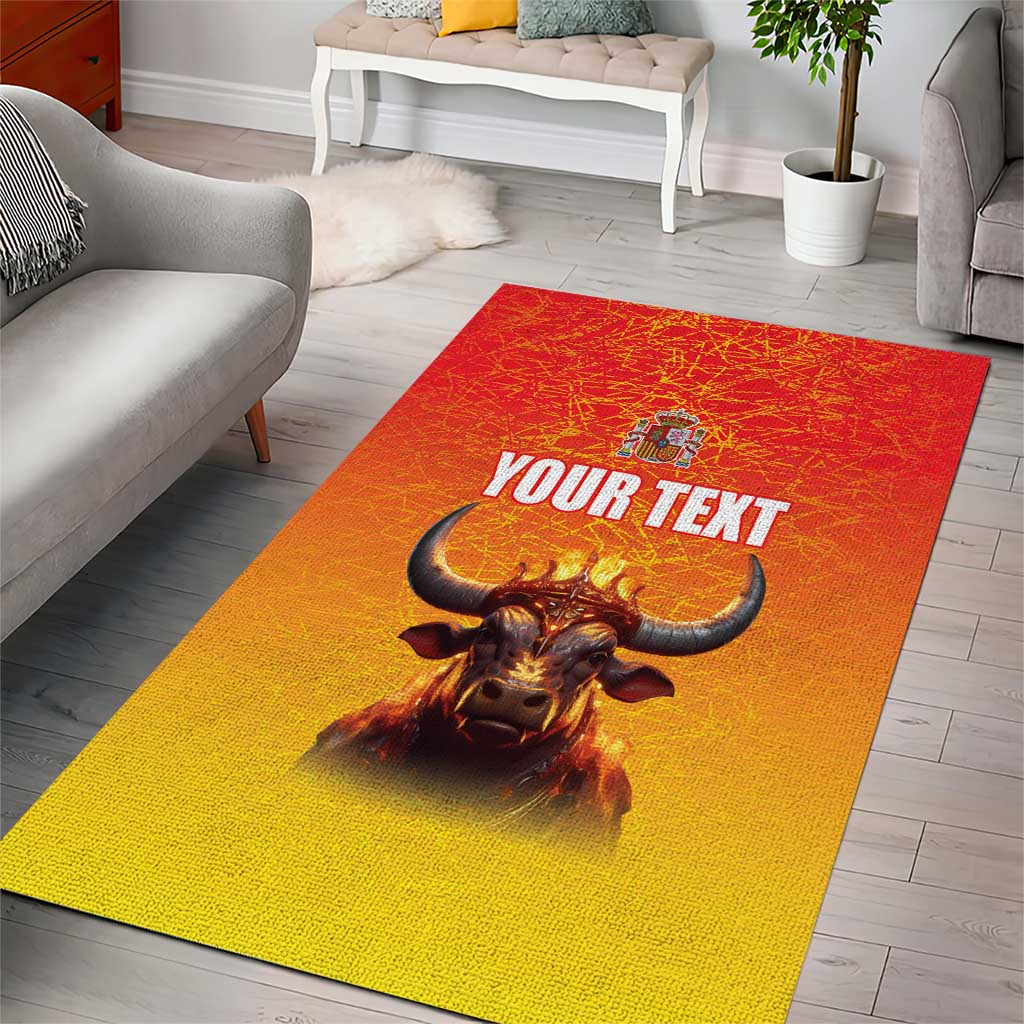 Personalized Spain Bull with Crown Area Rug Espana Flag with Coat of Arms