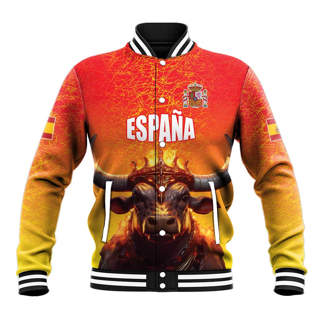 Personalized Spain Bull with Crown Baseball Jacket Espana Flag with Coat of Arms