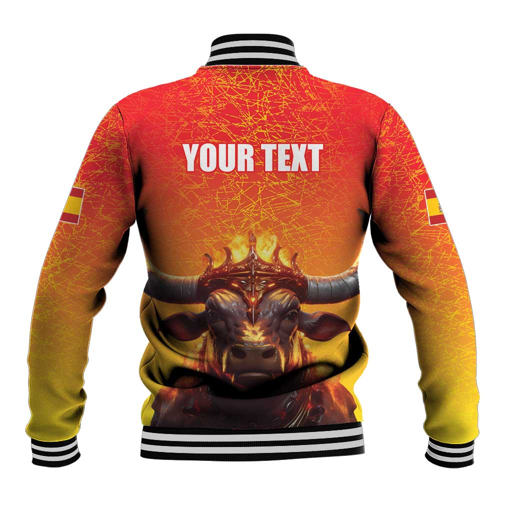 Personalized Spain Bull with Crown Baseball Jacket Espana Flag with Coat of Arms