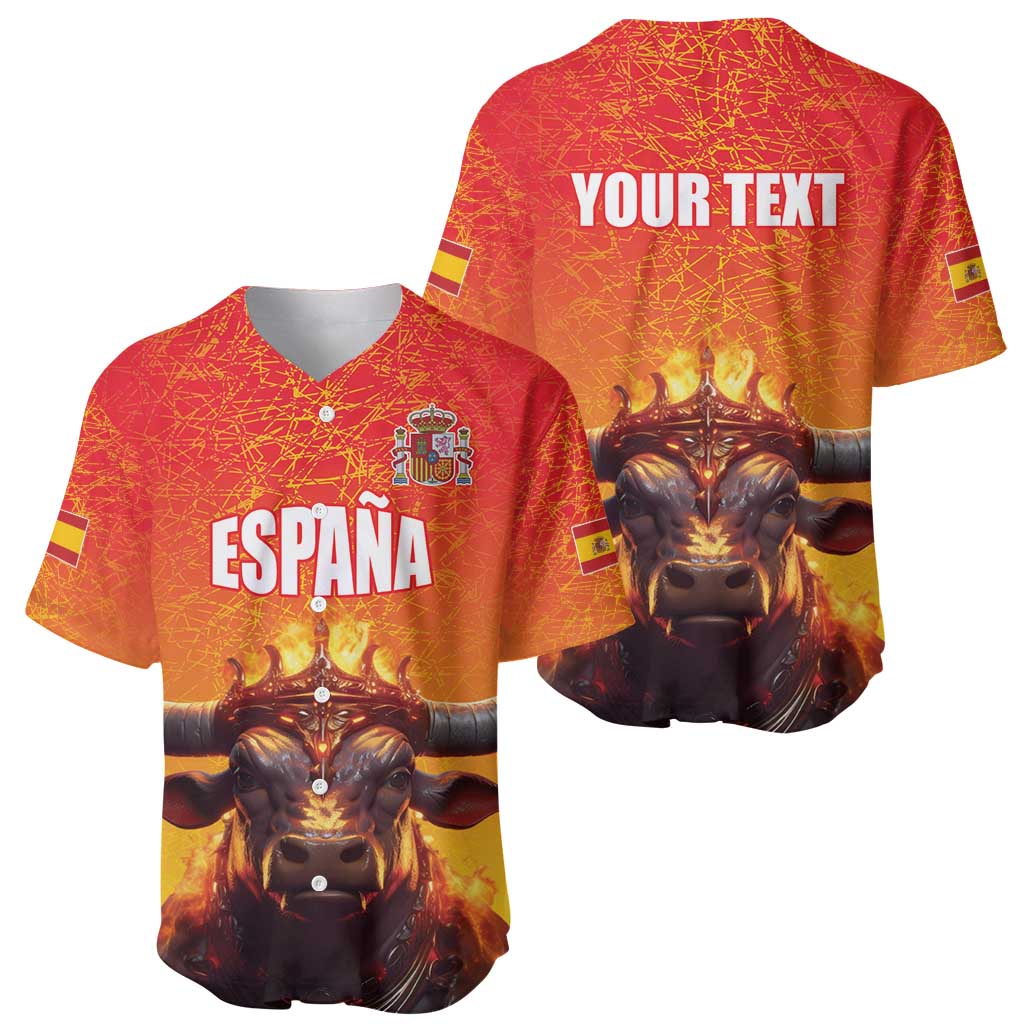 Personalized Spain Bull with Crown Baseball Jersey Espana Flag with Coat of Arms