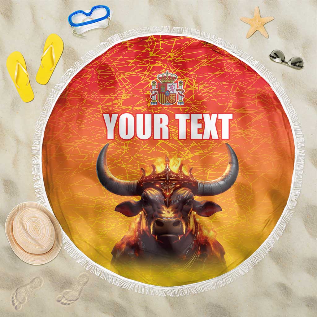 Personalized Spain Bull with Crown Beach Blanket Espana Flag with Coat of Arms