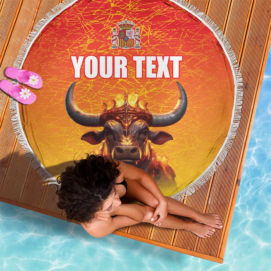 Personalized Spain Bull with Crown Beach Blanket Espana Flag with Coat of Arms