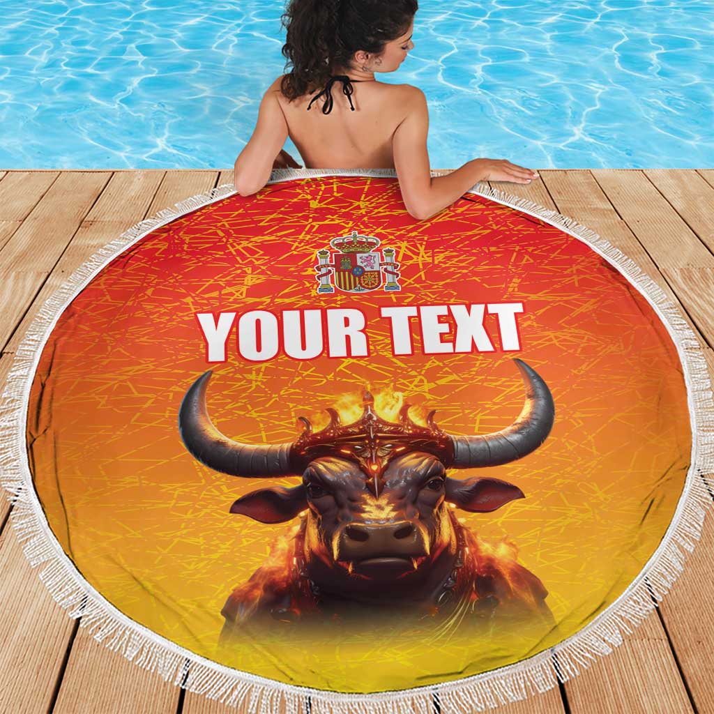 Personalized Spain Bull with Crown Beach Blanket Espana Flag with Coat of Arms
