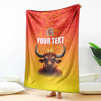 Personalized Spain Bull with Crown Blanket Espana Flag with Coat of Arms