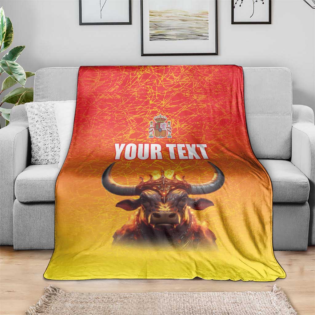 Personalized Spain Bull with Crown Blanket Espana Flag with Coat of Arms