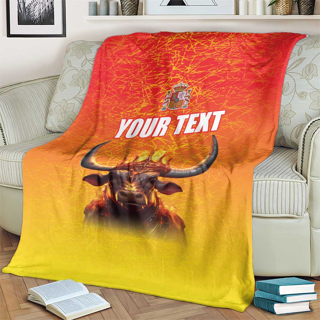 Personalized Spain Bull with Crown Blanket Espana Flag with Coat of Arms