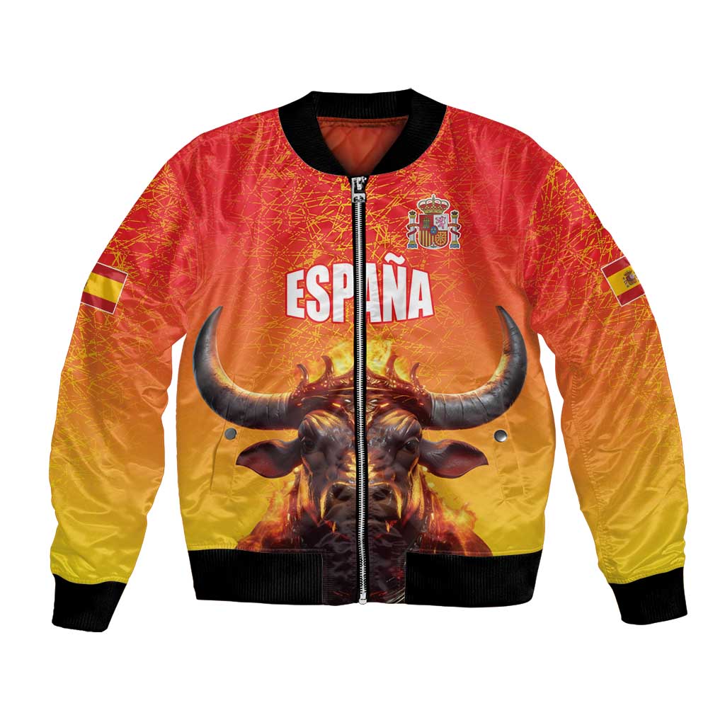 Personalized Spain Bull with Crown Bomber Jacket Espana Flag with Coat of Arms