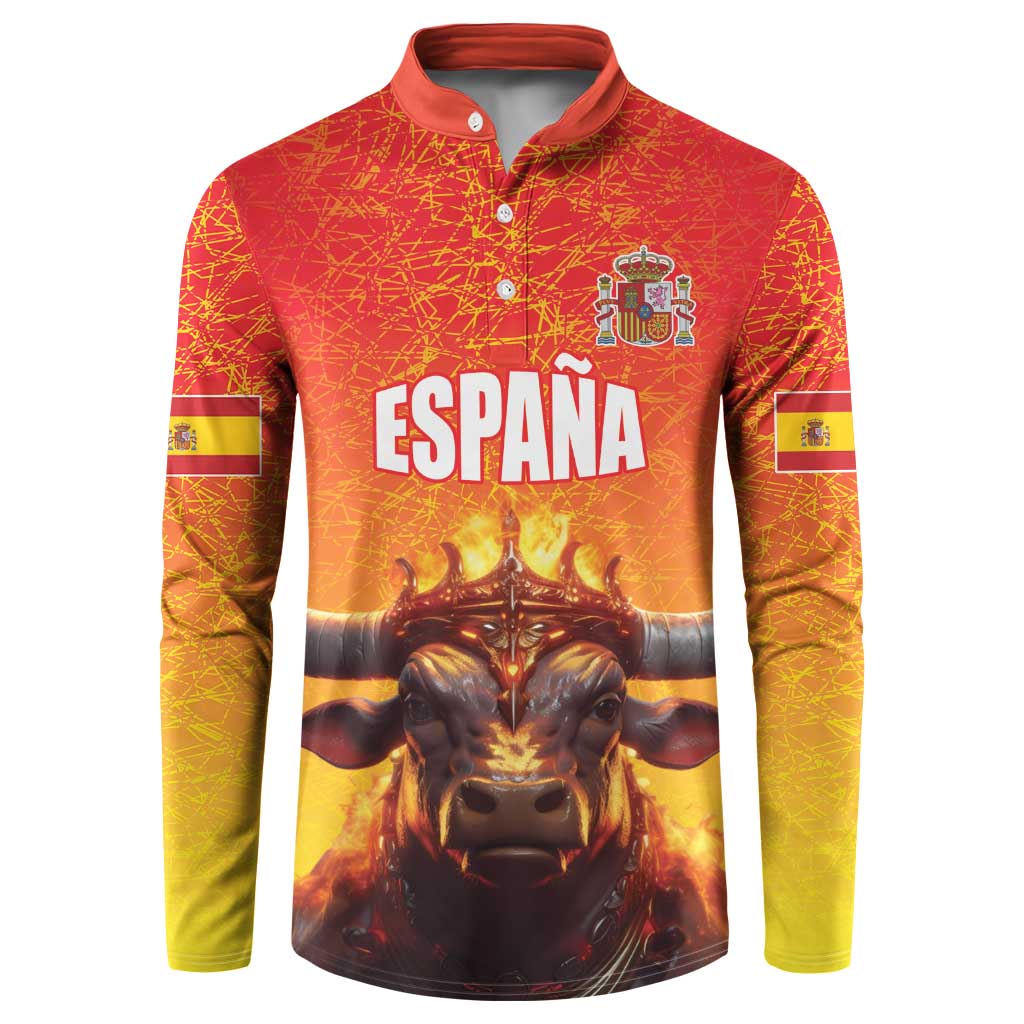 Personalized Spain Bull with Crown Button Sweatshirt Espana Flag with Coat of Arms