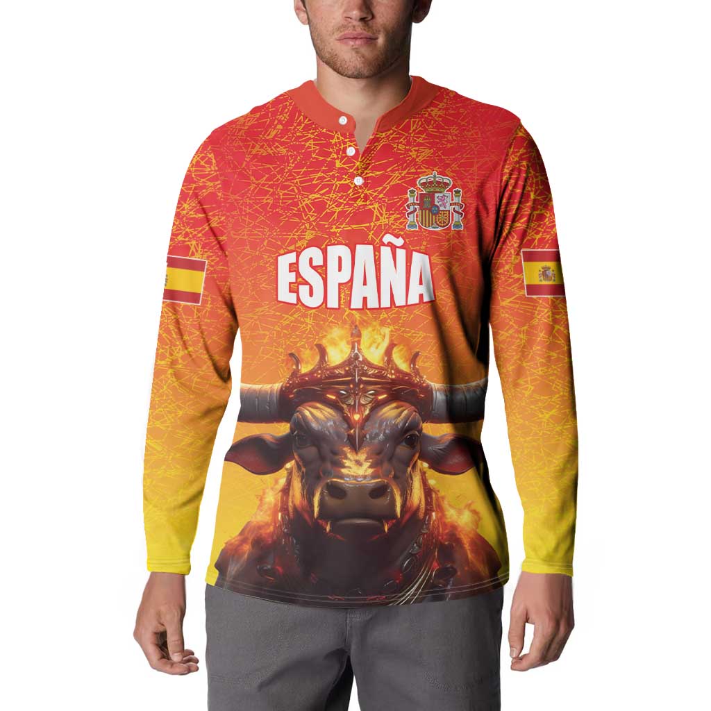 Personalized Spain Bull with Crown Button Sweatshirt Espana Flag with Coat of Arms