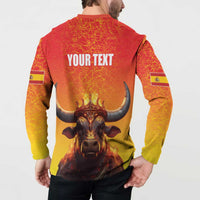 Personalized Spain Bull with Crown Button Sweatshirt Espana Flag with Coat of Arms