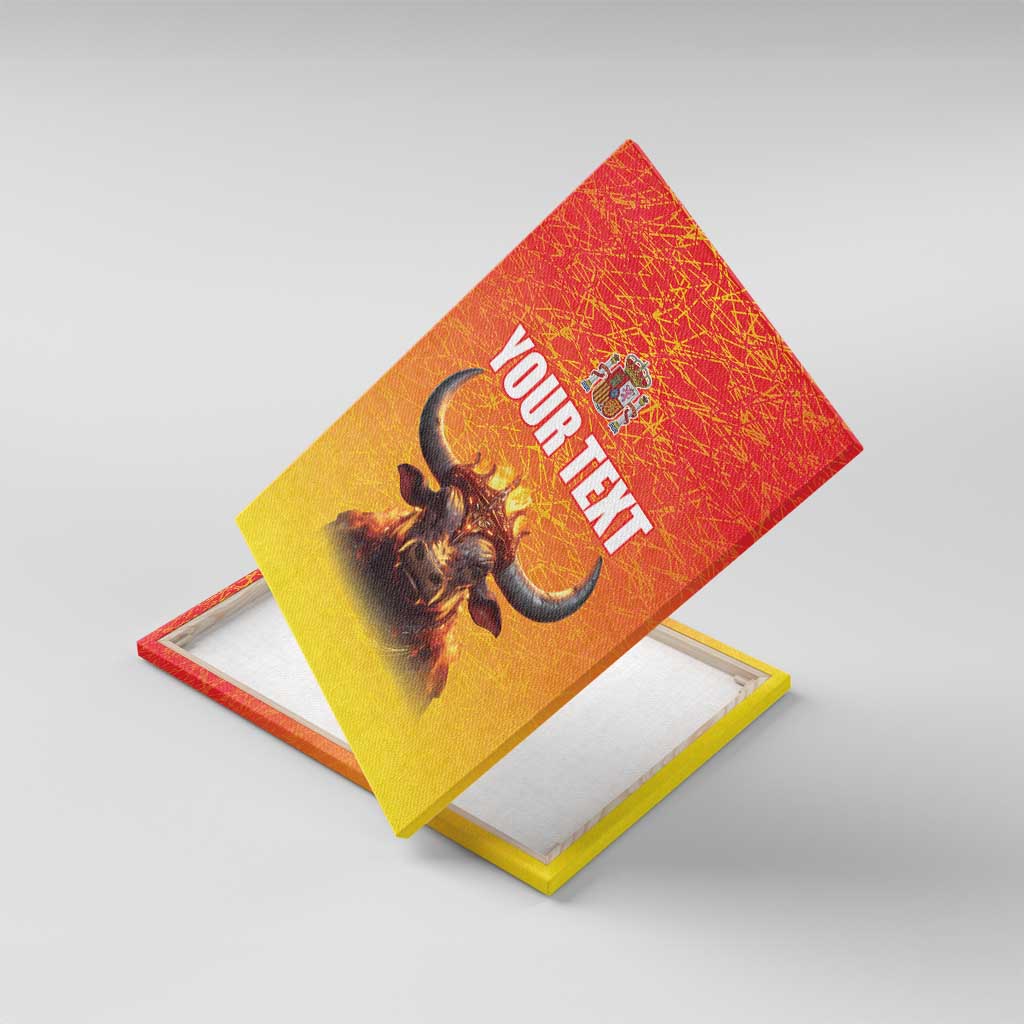 Personalized Spain Bull with Crown Canvas Wall Art Espana Flag with Coat of Arms