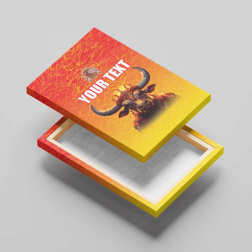 Personalized Spain Bull with Crown Canvas Wall Art Espana Flag with Coat of Arms