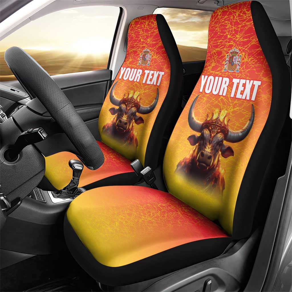 Personalized Spain Bull with Crown Car Seat Cover Espana Flag with Coat of Arms