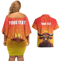 Personalized Spain Bull with Crown Couples Matching Off Shoulder Short Dress and Hawaiian Shirt Espana Flag with Coat of Arms