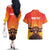 Personalized Spain Bull with Crown Couples Matching Off The Shoulder Long Sleeve Dress and Hawaiian Shirt Espana Flag with Coat of Arms