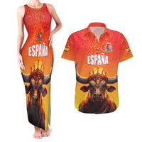 Personalized Spain Bull with Crown Couples Matching Tank Maxi Dress and Hawaiian Shirt Espana Flag with Coat of Arms