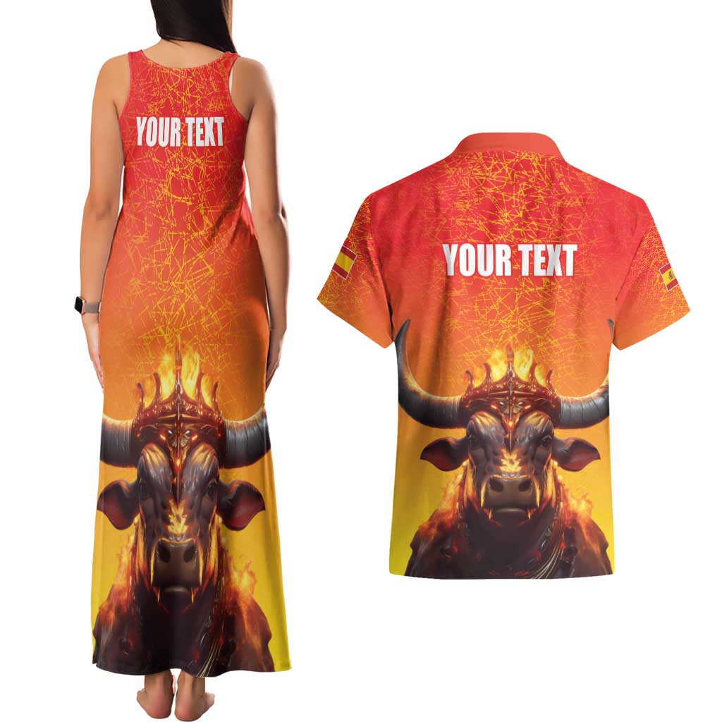 Personalized Spain Bull with Crown Couples Matching Tank Maxi Dress and Hawaiian Shirt Espana Flag with Coat of Arms