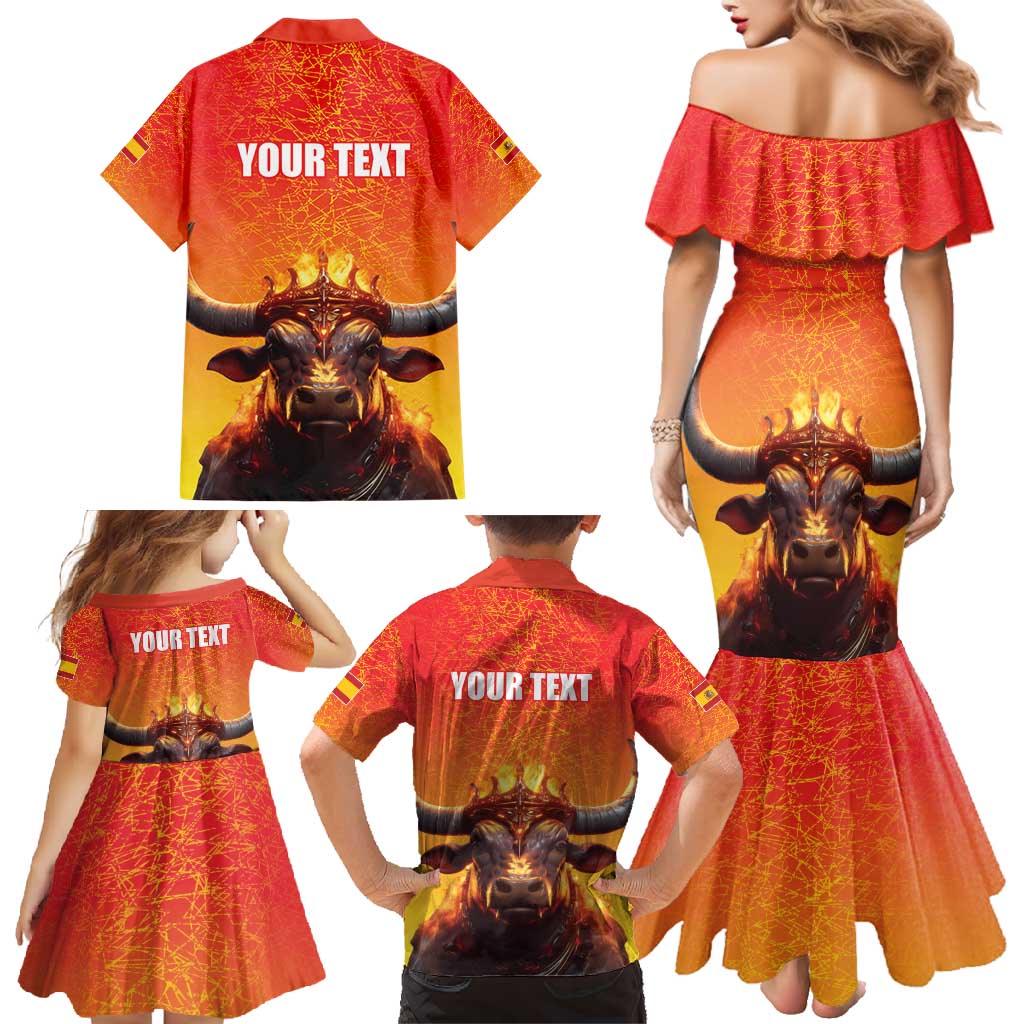 Personalized Spain Bull with Crown Family Matching Mermaid Dress and Hawaiian Shirt Espana Flag with Coat of Arms
