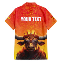 Personalized Spain Bull with Crown Family Matching Off The Shoulder Long Sleeve Dress and Hawaiian Shirt Espana Flag with Coat of Arms