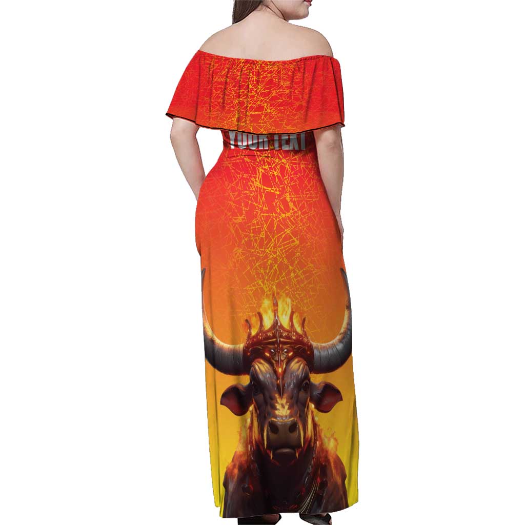 Personalized Spain Bull with Crown Family Matching Off Shoulder Maxi Dress and Hawaiian Shirt Espana Flag with Coat of Arms