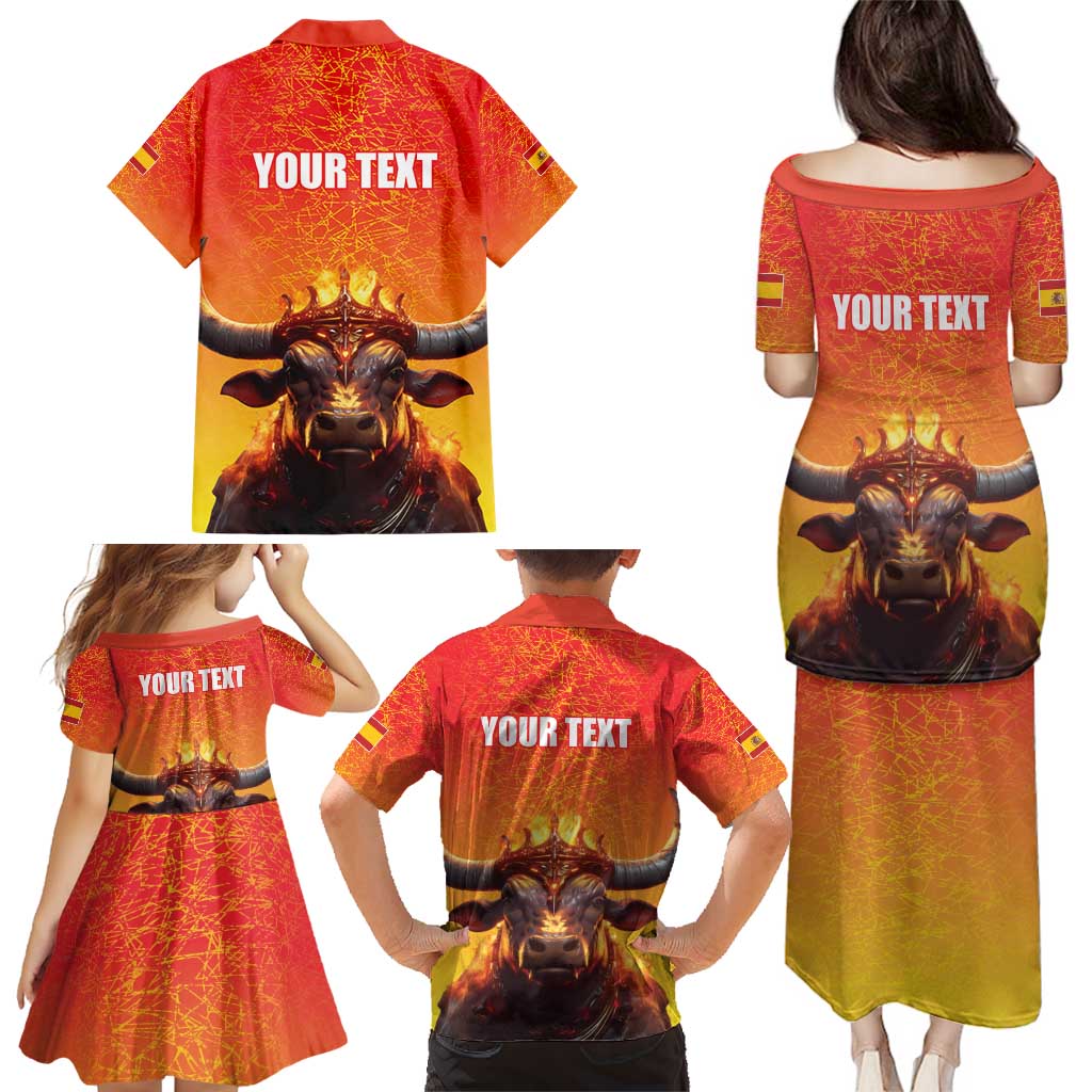 Personalized Spain Bull with Crown Family Matching Puletasi and Hawaiian Shirt Espana Flag with Coat of Arms