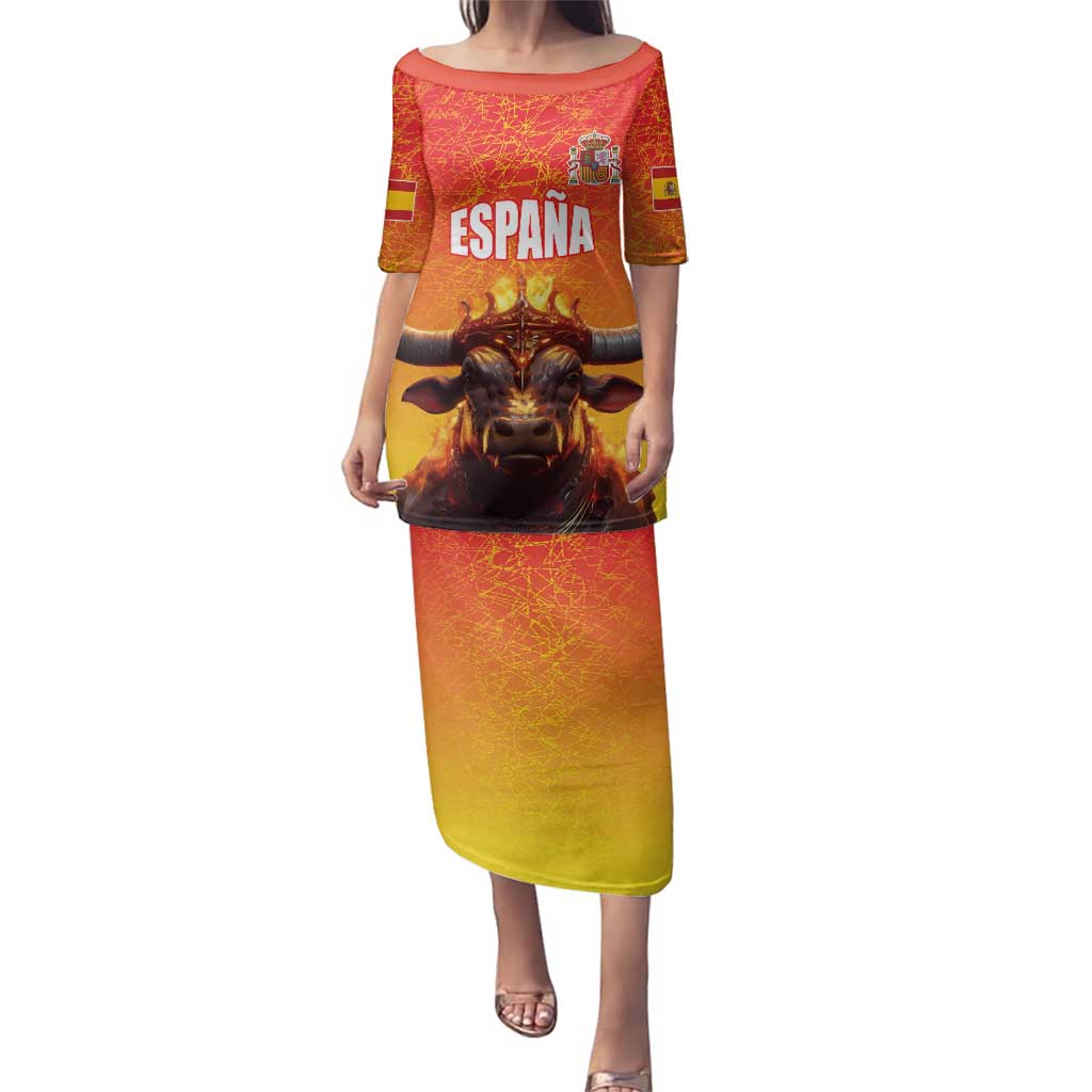 Personalized Spain Bull with Crown Family Matching Puletasi and Hawaiian Shirt Espana Flag with Coat of Arms