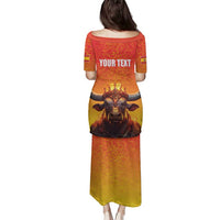 Personalized Spain Bull with Crown Family Matching Puletasi and Hawaiian Shirt Espana Flag with Coat of Arms