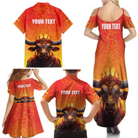 Personalized Spain Bull with Crown Family Matching Summer Maxi Dress and Hawaiian Shirt Espana Flag with Coat of Arms