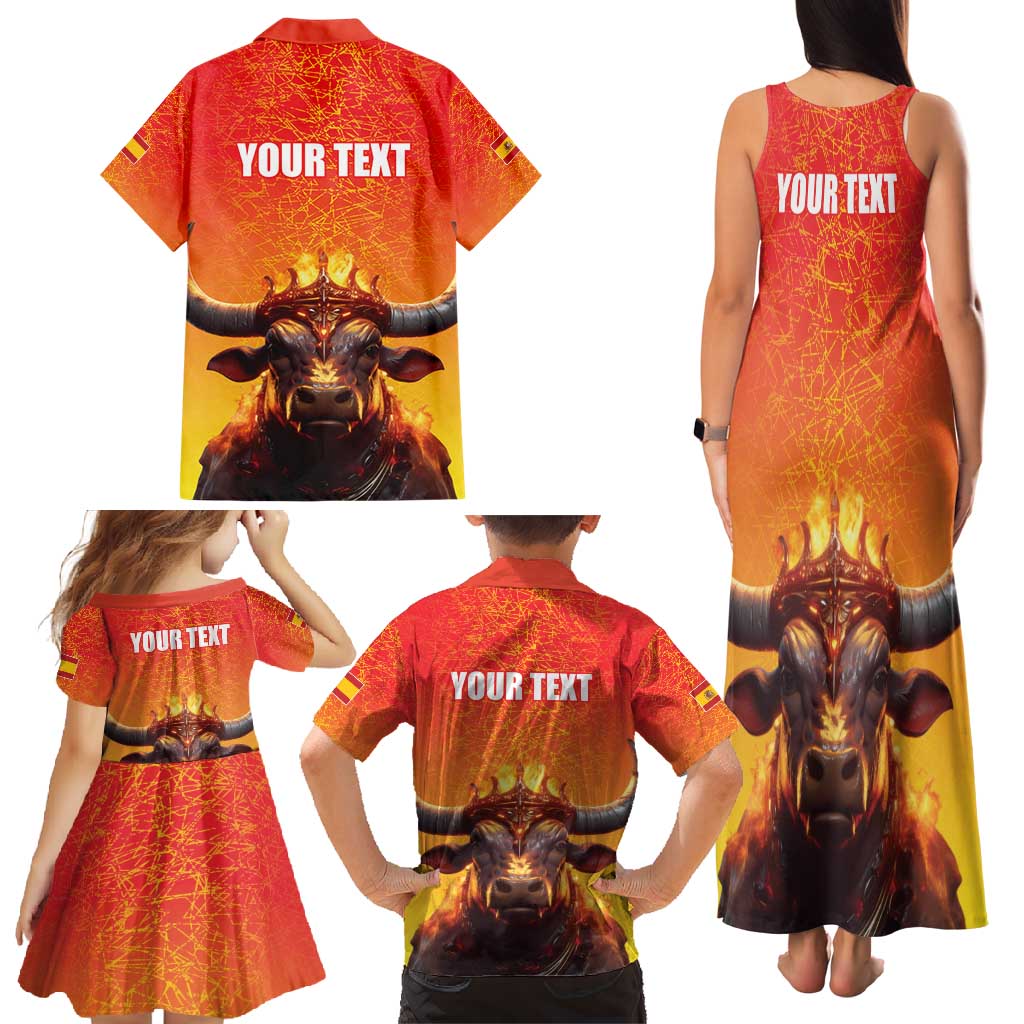 Personalized Spain Bull with Crown Family Matching Tank Maxi Dress and Hawaiian Shirt Espana Flag with Coat of Arms