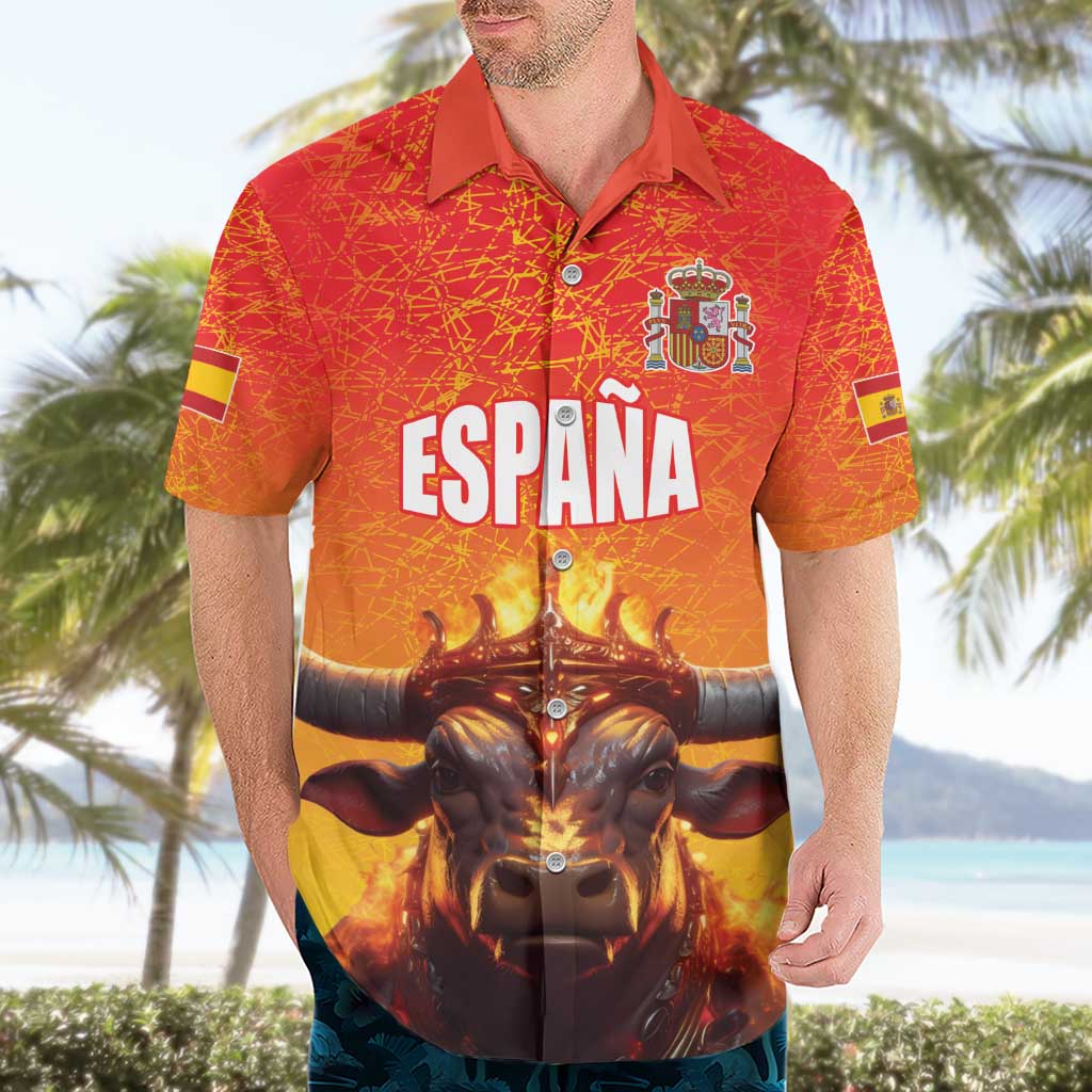 Personalized Spain Bull with Crown Hawaiian Shirt Espana Flag with Coat of Arms