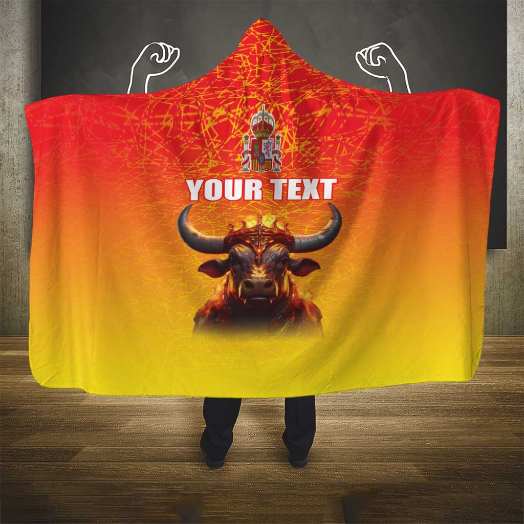 Personalized Spain Bull with Crown Hooded Blanket Espana Flag with Coat of Arms