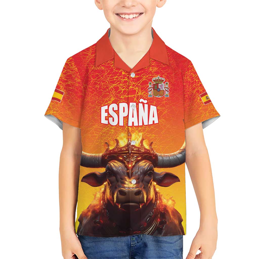Personalized Spain Bull with Crown Kid Hawaiian Shirt Espana Flag with Coat of Arms