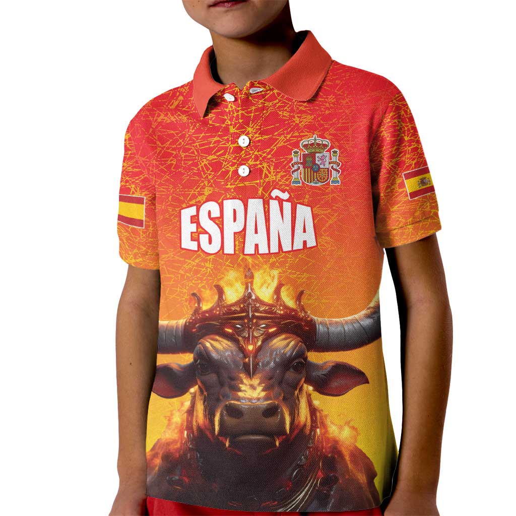 Personalized Spain Bull with Crown Kid Polo Shirt Espana Flag with Coat of Arms