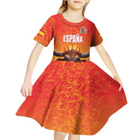 Personalized Spain Bull with Crown Kid Short Sleeve Dress Espana Flag with Coat of Arms