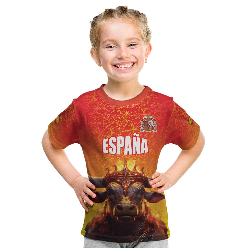 Personalized Spain Bull with Crown Kid T Shirt Espana Flag with Coat of Arms