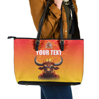 Personalized Spain Bull with Crown Leather Tote Bag Espana Flag with Coat of Arms