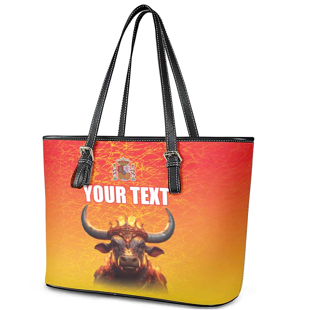 Personalized Spain Bull with Crown Leather Tote Bag Espana Flag with Coat of Arms