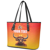 Personalized Spain Bull with Crown Leather Tote Bag Espana Flag with Coat of Arms