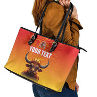 Personalized Spain Bull with Crown Leather Tote Bag Espana Flag with Coat of Arms
