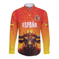 Personalized Spain Bull with Crown Long Sleeve Button Shirt Espana Flag with Coat of Arms