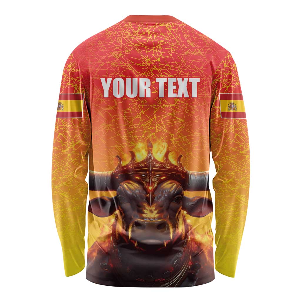 Personalized Spain Bull with Crown Long Sleeve Shirt Espana Flag with Coat of Arms