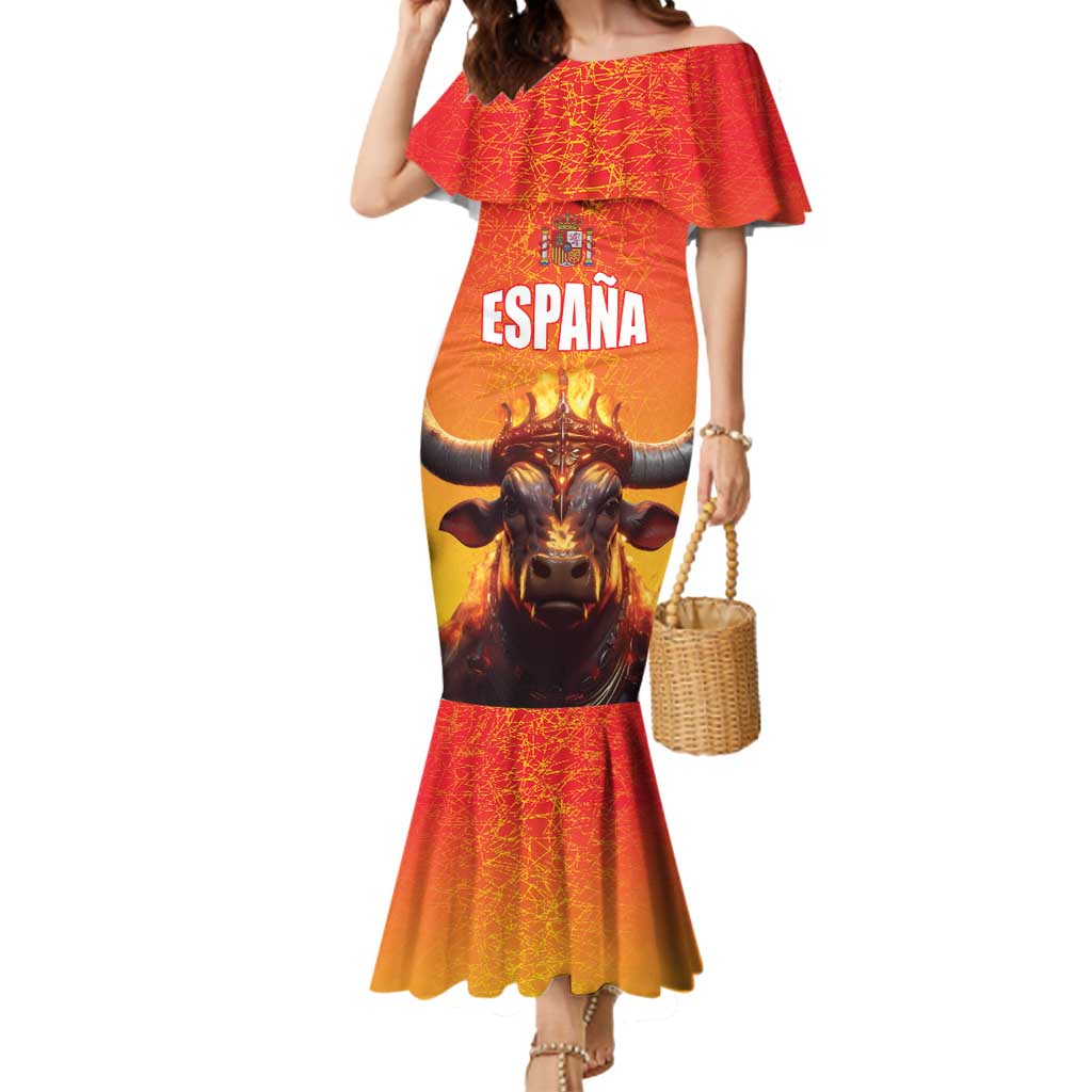 Personalized Spain Bull with Crown Mermaid Dress Espana Flag with Coat of Arms