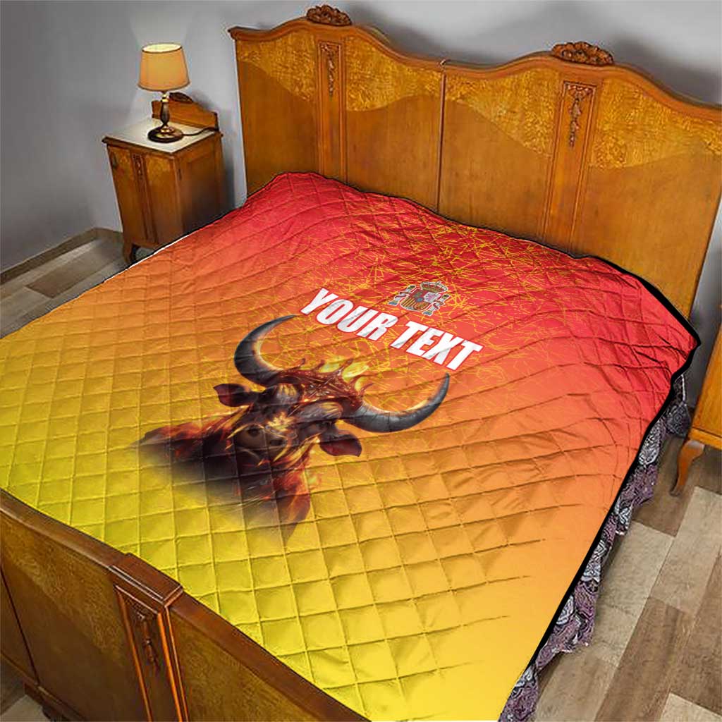 Personalized Spain Bull with Crown Quilt Espana Flag with Coat of Arms