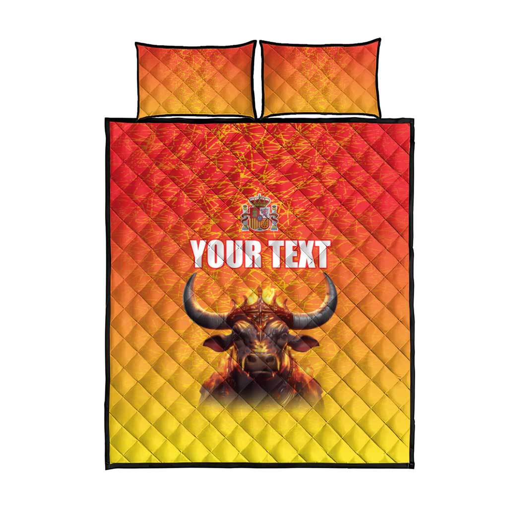 Personalized Spain Bull with Crown Quilt Bed Set Espana Flag with Coat of Arms